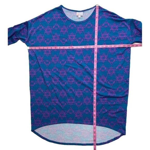 LuLaRoe Irma Blue Purple Geometric Pattern High Low Tunic Top Small - Picture 2 of 6